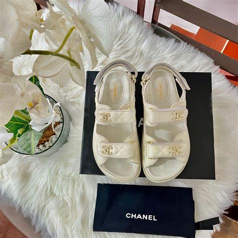 Chanel white flat sandals